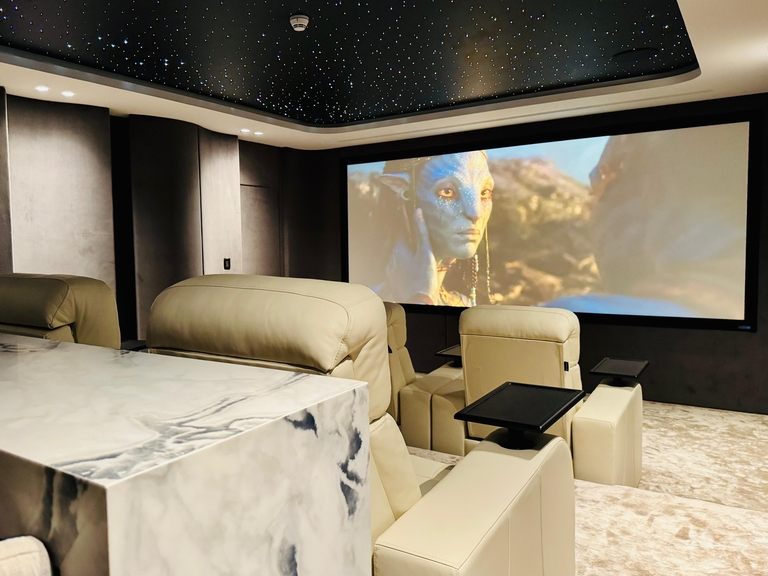 Compact luxury media room and home theater project by LuxSmart