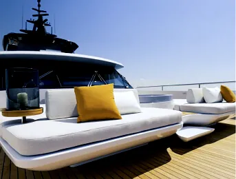 Luxury yacht outdoor lounge area with integrated marine automation systems