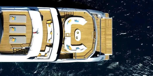 Smart yacht top deck with loungers, lighting control, and audio integration UAE